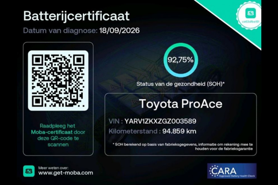 Toyota PROACE Electric Compact SOH 92% / 3Pers. / Pdc+Camera / Navigatie/ Airco / Cruise-ctr. / Apk 11-2027