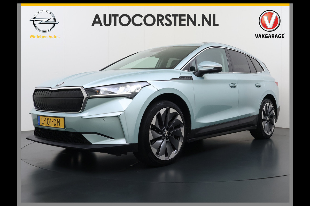 Škoda ENYAQ iV 80 204PK SOH 90% Leder Panoramadak 21" Lmv Stuurverwarming Camera Keyless entry Apple Carplay Android Auto Ecc Pdc P-Assist Cruise Control Draadloze telefoonlader Privacy Glas 1e Eigenaar Dealeronderhouden Origineel Nederlandse Auto