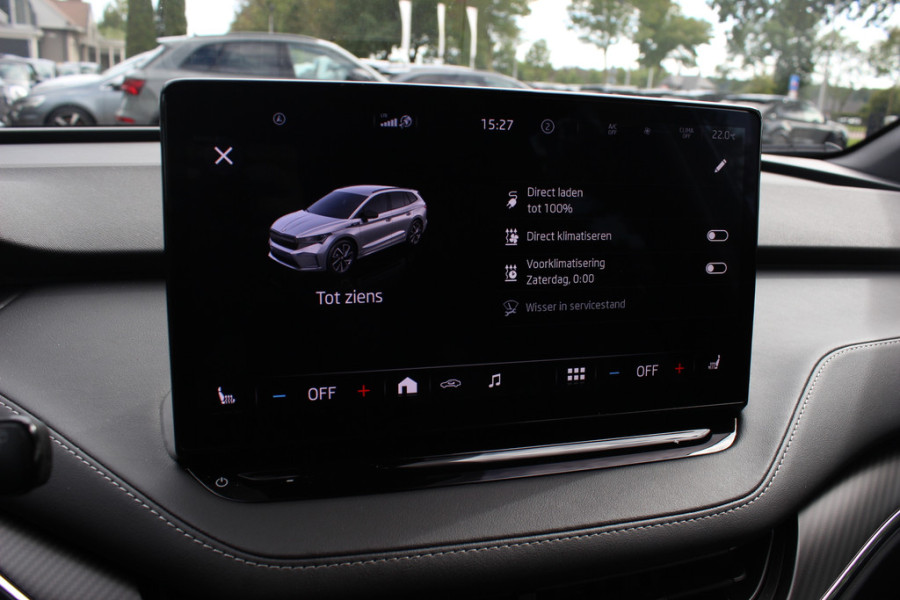 Škoda ENYAQ iV 80 Sportline / Trekhaak / Panoramadak / Camera / Keyless / 20'' / Matrix LED / CarPlay / Sfeerverlichting / Stoel+Stuurverwarming / Dodehoek / DAB / ACC