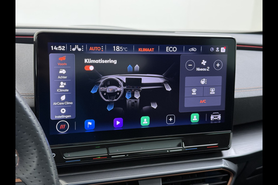 CUPRA Formentor 1.4T 245PK e-Hybrid VZ Performance SOH 100% Trekhaak Panoramadak Adap.Cruise Stoel+Stuurverwarming Elek.Achterklep 3-Zone Ecc Na Apple Carplay/Android Auto DAB Isofix Licht-/regensensor Draadloze lader Dodehoekdetectie File assistent 1e Eigenaar Origineel Nederlandse Auto