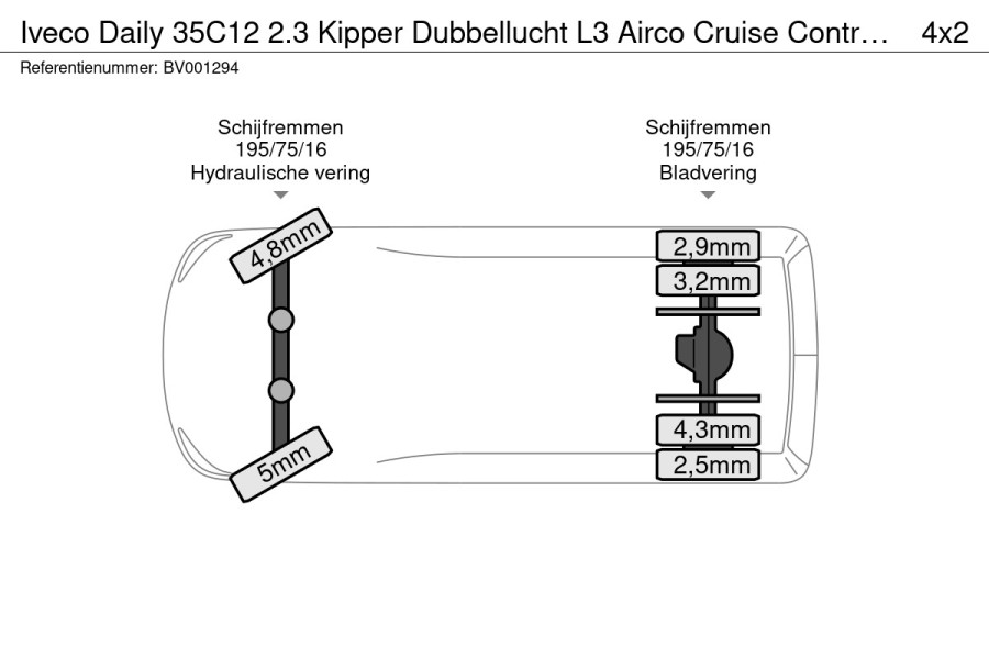 Iveco Daily 35C12 2.3 Kipper Dubbellucht L3 Airco Cruise Control 3.5T Trekhaak Lederen Bekleding Benne Tipper