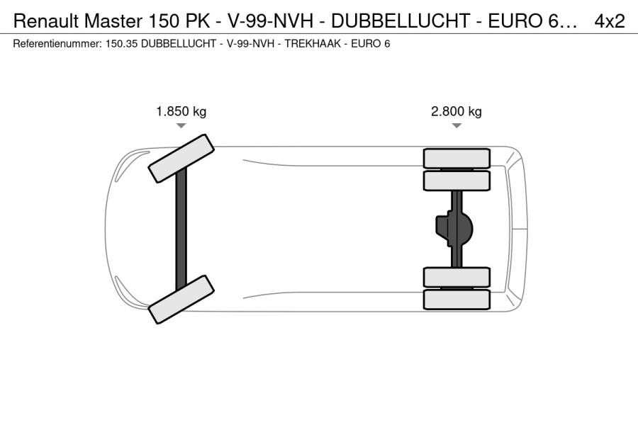 Renault Master 150 PK - V-99-NVH - DUBBELLUCHT - EURO 6 - TREKHAAK