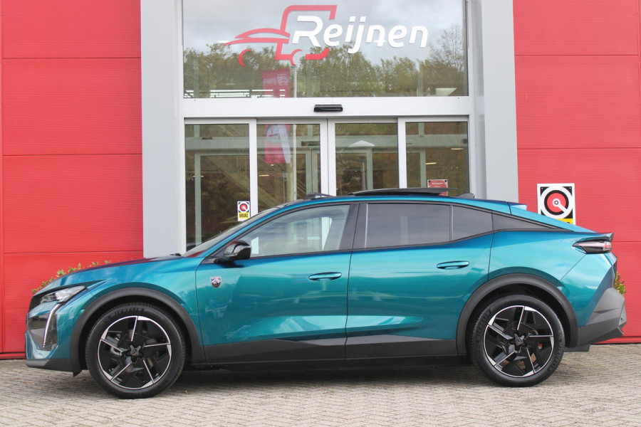 Peugeot e-408 GT AVANTAGE 58 kWh | PANORAMA SCHUIF/KANTEL DAK | WARMTEPOMP | HIFI PACK: (DRAADLOZE TELEFOONLADER, FOCAL PREMIUM HIFI SYSTEEM MET 10 SPEAKERS) | 360 VISION & DRIVE ASSIST PLUS PACK: (360° CAMERA MET 4 HD CAMERA'S, CLEAN CABIN,3D NAVIGATIE SYSTEEM) |  ELEKTRISCH VERSTELBARE VOORSTOELEN MET MASSAGE FUNCTIE EN STOELVERWARMING | BEKLEDING ALCANTARA/KUNSTLEDER | DRAADLOZE APPLE CARPLAY/ANDROID AUTO | 19" LICHTMETALEN VELGEN "GRAPHITE" | LED MATRIX KOPLAMPEN | DONKERE HEMELBEKLEDING | SFEER VERLICHTING | ELEKTRISCH BEDIENBARE ACHTERKLEP | PACK DRIVE PLUS PACK: (PACK SAFETY,