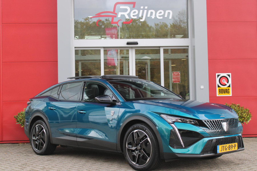 Peugeot e-408 GT AVANTAGE 58 kWh | PANORAMA SCHUIF/KANTEL DAK | WARMTEPOMP | HIFI PACK: (DRAADLOZE TELEFOONLADER, FOCAL PREMIUM HIFI SYSTEEM MET 10 SPEAKERS) | 360 VISION & DRIVE ASSIST PLUS PACK: (360° CAMERA MET 4 HD CAMERA'S, CLEAN CABIN,3D NAVIGATIE SYSTEEM) |  ELEKTRISCH VERSTELBARE VOORSTOELEN MET MASSAGE FUNCTIE EN STOELVERWARMING | BEKLEDING ALCANTARA/KUNSTLEDER | DRAADLOZE APPLE CARPLAY/ANDROID AUTO | 19" LICHTMETALEN VELGEN "GRAPHITE" | LED MATRIX KOPLAMPEN | DONKERE HEMELBEKLEDING | SFEER VERLICHTING | ELEKTRISCH BEDIENBARE ACHTERKLEP | PACK DRIVE PLUS PACK: (PACK SAFETY,