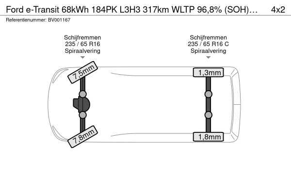 Ford E-Transit 68kWh 184PK L3H3 317km WLTP 96,8% (SOH) BEV Snelladen Cruise control Climate control Carplay Parkeersensoren