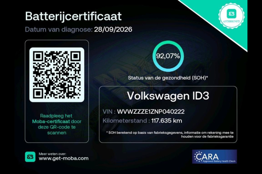 Volkswagen ID.3 Pro 58 kWh SOH 92% Navigatie Apple CarPlay Android Auto Parkeerhulp Adaptive Cruise Control Stoel- en stuurverwarming Full Led Climate Control Lichtmetalen velgen