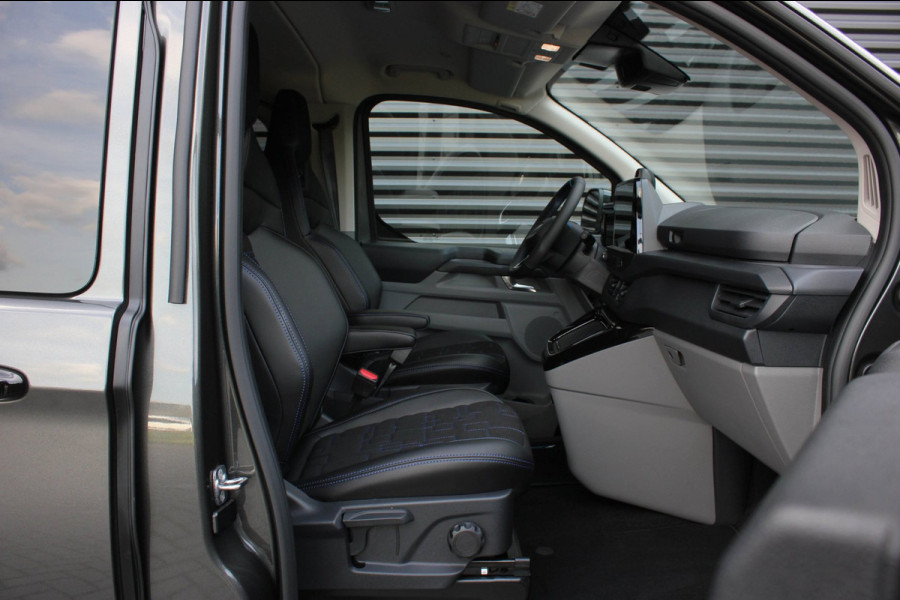 Ford E-Transit Custom 320 L2H1 MS-RT 71kWh 286PK DC DUBBEL CABINE / KUIPSTOELEN / DIRECT RIJDEN / NAVIGATIE / BLACK OPS/JB-EDITION