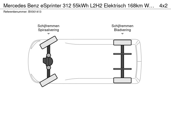 Mercedes-Benz Sprinter 312 55kWh L2H2 Elektrisch 168km WLTP 92.9% (SOH) 80KW Snelladen Climate Control Stoelverwarming Camera Laadkabel