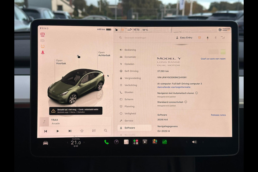 Tesla Model Y Long Range AWD 75 kWh 514 PK | Panoramadak | 360 Camera | LED Verlichting | CarPlay | Lichtmetalen Velgen | Elektrische Stoelen | Elektrische Klep | Navigatie |