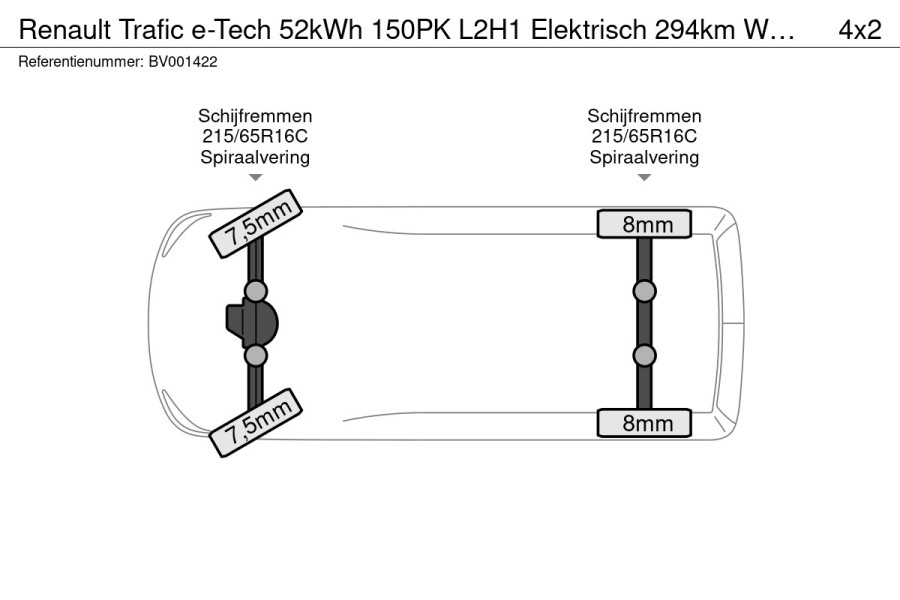 Renault Trafic 52kWh 150PK L2H1 Elektrisch 294km WLTP 98% (SOH) Cruise Control Navigatie Laadkabel Camera LED Parkeersensoren voor achter Mistl